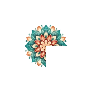 Adesivo da parete angolare mandala con motivo floreale etnico bohémien in blu e arancio