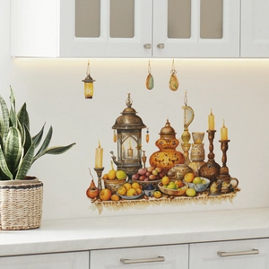 Ramadan hanging lantern and fruit platter wall decal for festive kitchen home decoration