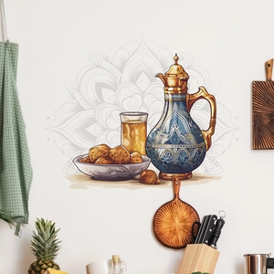 Exotic Middle Eastern teapot and mandala wall sticker for kitchen decor