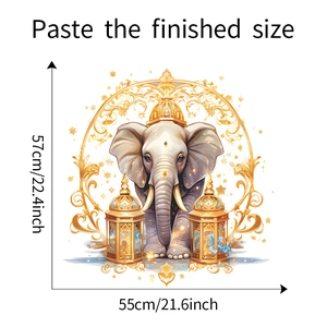 Detailed elephant wall sticker with gold lanterns and stars for home decoration