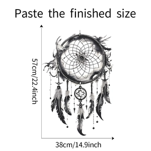 Detailed dimension guide for the artistic dreamcatcher wall sticker showing 57cm height