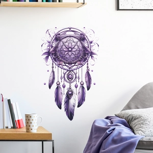 Sticker Mural Attrape-Rêves Violet Plume Mandala Bohémien Décalcomanie en PVC Pour Chambre Salon Décoration Intérieure