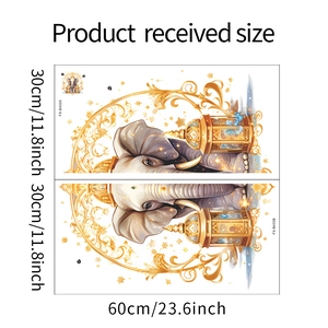 Detailed size chart for golden elephant wall stickers showing 30x60cm dimensions