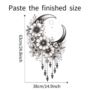 Detail showing sketch moon and floral wall sticker with finished size 63x38cm