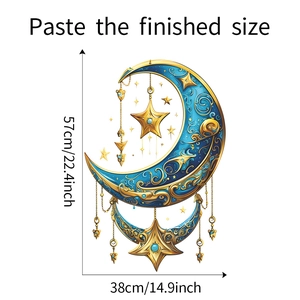 Detailed blue and gold moon and star wall sticker showing precise size and intricate patterns