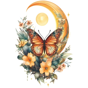 Autocollant mural artistique avec lune et papillon orange pour décoration de chambre