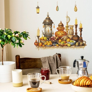 Middle Eastern festive wall stickers with vintage lanterns and candles for home decor