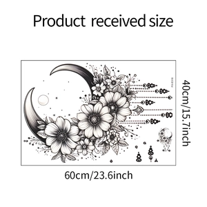 Detailed dimension guide showing a 60x40cm black and white sketch flower wall sticker