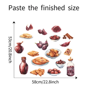 DIY kitchen wall stickers featuring watercolor food patterns of figs and nuts 53x58cm