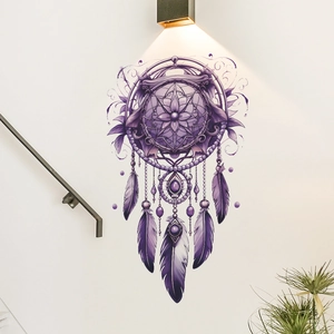 Sticker mural attrape-rêves violet élégant avec plumes de mandala pour décoration intérieure