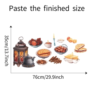 Detail view of rainbow teapot wall stickers showing Middle Eastern style kitchen decor