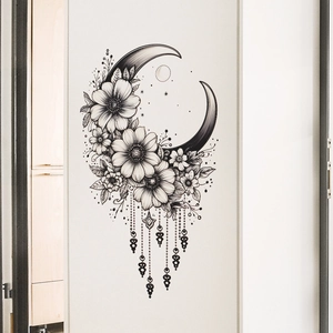 Creative PVC Moon Flower Dreamcatcher Wall Sticker Black Sketch Decal For Bedroom Living Room Bohemian Style Home Wall Decor
