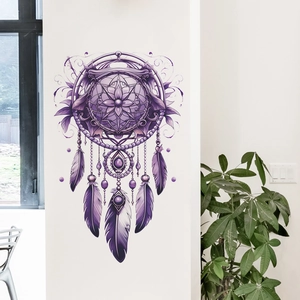 Sticker mural attrape-rêves violet élégant avec plumes pour décoration intérieure