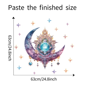 Detail showing dimension for wall sticker set with purple dream crescent moon and stars