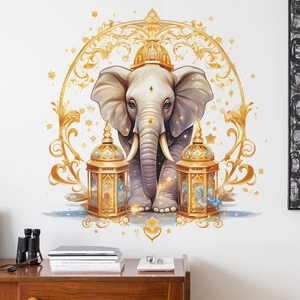 Creative Elephant Lantern Wall Sticker Middle Eastern Style PVC Home Decor For Living Room Bedroom Aesthetic Wall Decal