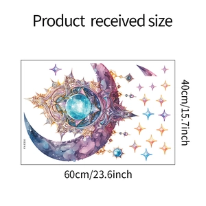 Detailed size sheet showing 60x40cm fantasy crystal moon and stars wall sticker FX-E330
