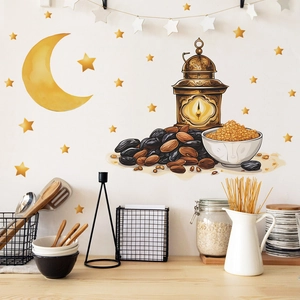 Ramadan Moon Star Lantern Food Wall Stickers PVC Removable Eid Decoration For Living Room Kitchen Home Background Decor