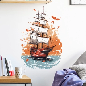 Cartoon vintage sailing ship wall sticker for children's bedroom home wall decor