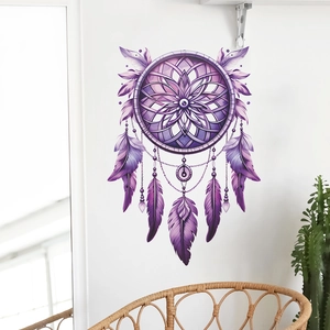 Lila Traumfänger-Wandaufkleber mit Mandala-Muster und Federn für Wanddekoration