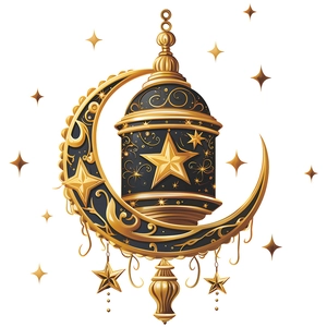 Gold-blauer Ramadan Mond-Laterne Wandaufkleber mit Sternenmuster auf weißem Hintergrund