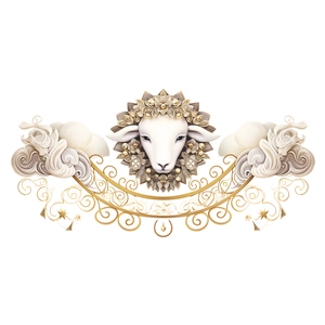Kreativer Widderkopf-Wandaufkleber mit Blumen und Goldakzenten für Heimdekoration
