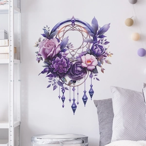 Purple Flower Dreamcatcher Wall Sticker Creative PVC Floral Decal For Bedroom Living Room Home Decor Modern Art Mural Decal