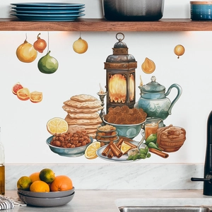 Middle Eastern kitchen wall stickers with teapot and lanterns for Ramadan decor
