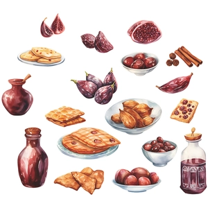 DIY kitchen wall stickers featuring watercolor food elements like figs and spices
