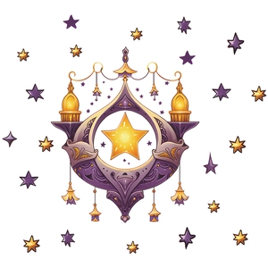 Creative purple chandelier wall stickers with gold stars for a dreamy kids room decoration