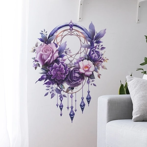Purple flower dreamcatcher wall sticker for bedroom and living room home wall decor
