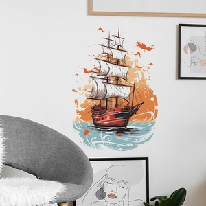 Cartoon Sailing Ship Wall Sticker Nautical PVC Decorative Wallpaper Removable Marine Sailboat Mural Art For Kids Room Bedroom