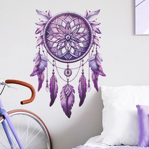 Traumhafte lila Traumfänger Wandaufkleber mit Federn für Schlafzimmer und Wohnzimmer Deko