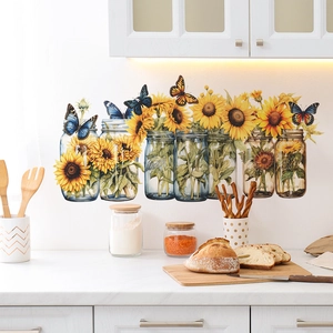 Vibrant sunflower and butterfly wall decals for kitchen decoration in rustic farmhouse style