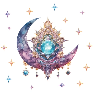 Fantasy moon wall sticker with blue crystal and starry sky pattern for kids' room