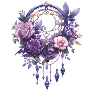 Creative purple flower dreamcatcher wall hanging ornament with pink roses and gemstone pendants