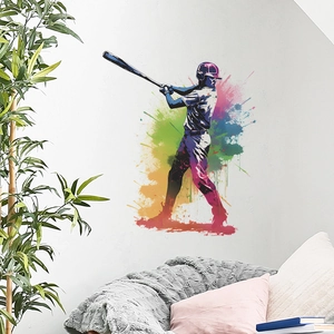 Creative watercolor baseball player wall sticker silhouette for modern home decor