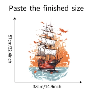 Finished size display of vintage sailboat wall sticker measuring 57cm by 38cm