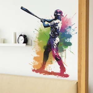 Artistic watercolor baseball player wall sticker for creative home living room decor