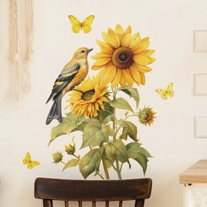 Stickers muraux tournesol créatifs avec oiseaux et papillons pour déco de salon maison