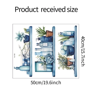 Detailed dimensions of blue watercolor bottle wall stickers, 50cm by 40cm layout view