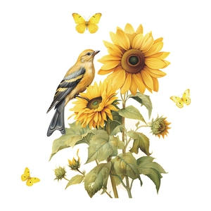 Stickers muraux tournesols créatifs avec oiseaux et papillons jaunes pour décor