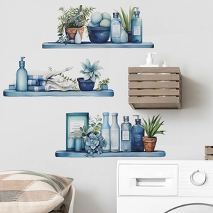 Watercolor Blue Shelf Bottle Wall Sticker PVC Self Adhesive Waterproof Decorative Decal For Living Room Bedroom Bathroom