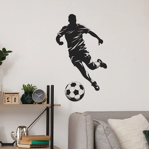 Sticker mural silhouette footballeur noir avec ballon pour déco de chambre sportive