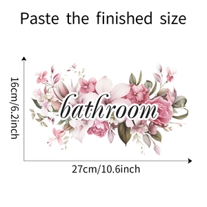 Detail view of floral bathroom wall sticker with dimensions 27x16cm and text decal