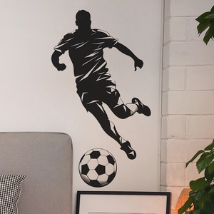 Sticker mural silhouette footballeur avec ballon 3D pour déco de chambre