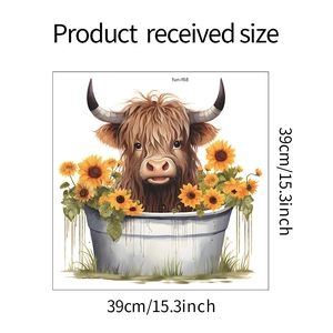Sticker mural décoratif 39cm vache d'Écosse et tournesols pour vitres et fenêtres