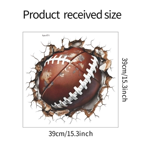 Macro view of 3D cracked wall American football sticker showing 39cm x 39cm size detail