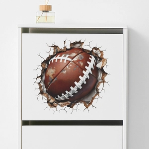 3D realistic cracked wall American football sticker for living room wall decoration
