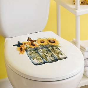 Waterproof sunflower and butterfly wall sticker for toilet seat bathroom decoration