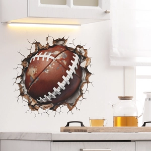 3D cracked wall effect American football wall sticker for sports themed room decor